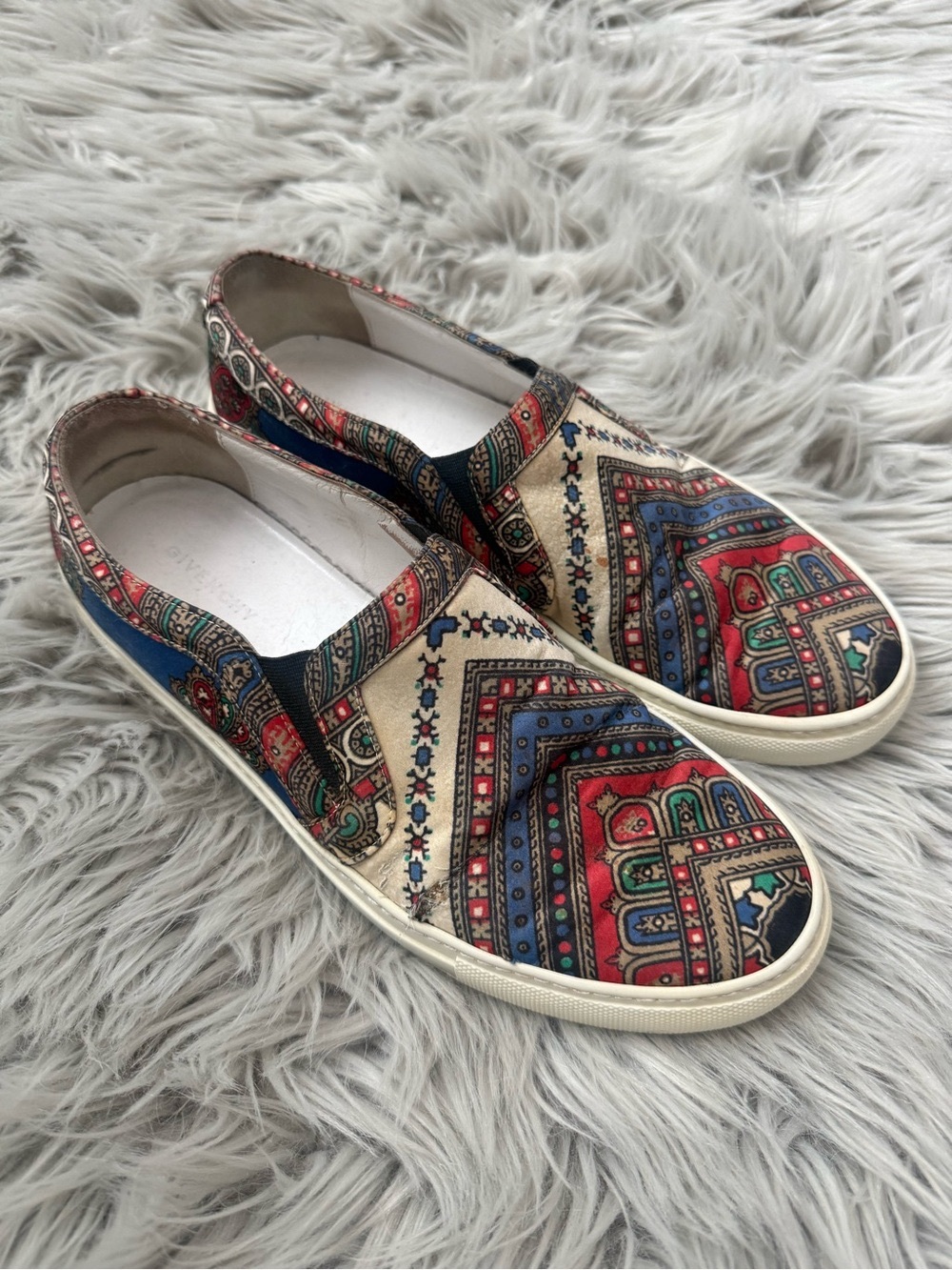 GIVENCHY Silk Tapestry Paisley Printed Slip On Sneakers Multicolor Size 37 - Picture 3 of 13